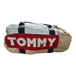 Tommy Hilfiger Red and Tan Duffel Bag